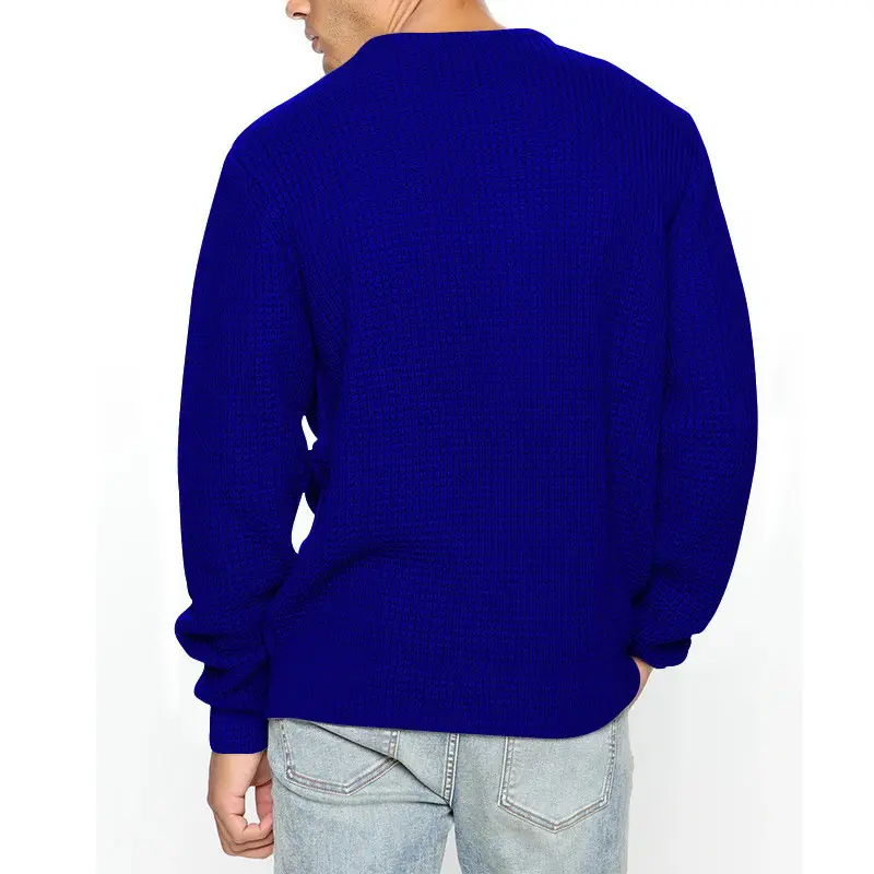 Men's Black Heavy Waffle Long Sleeve Round Neck Sweatshirt — feature 17