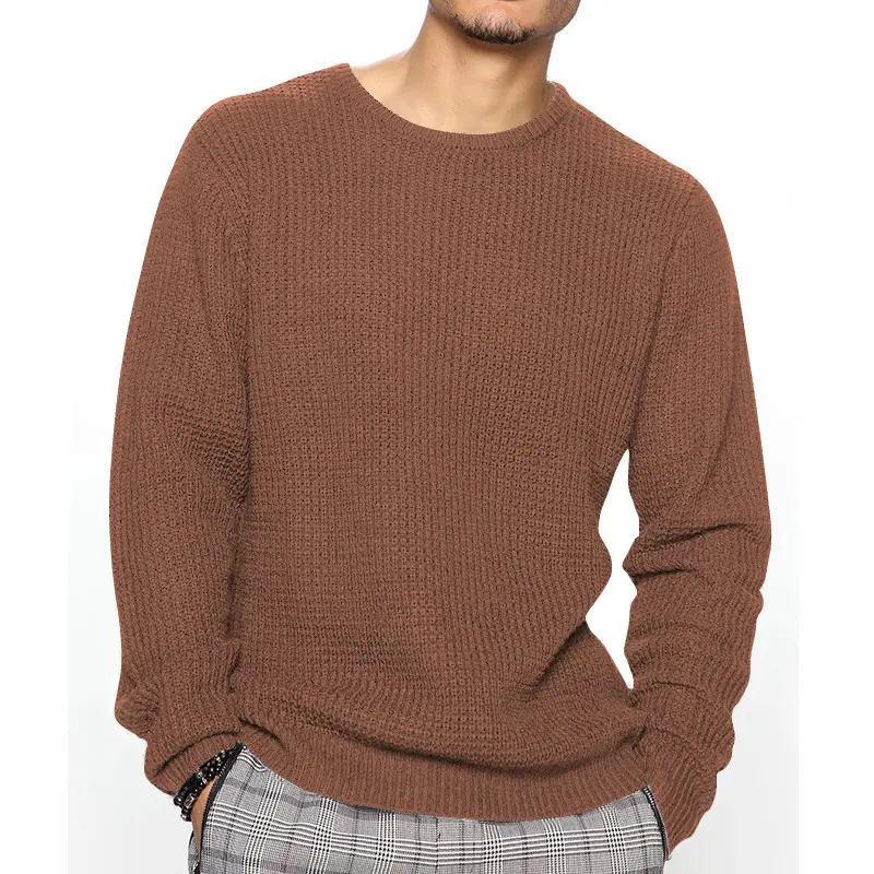 Men's Black Heavy Waffle Long Sleeve Round Neck Sweatshirt — feature 21