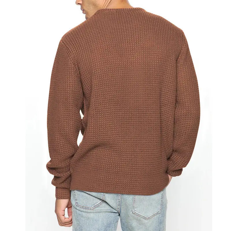 Men's Black Heavy Waffle Long Sleeve Round Neck Sweatshirt — feature 23