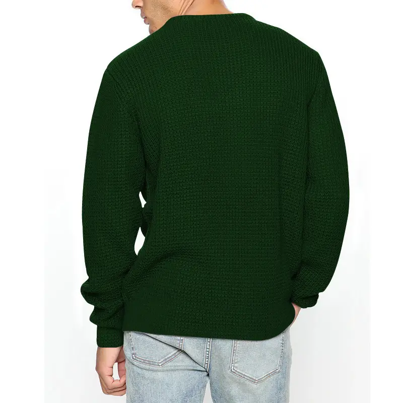 Men's Black Heavy Waffle Long Sleeve Round Neck Sweatshirt — feature 26
