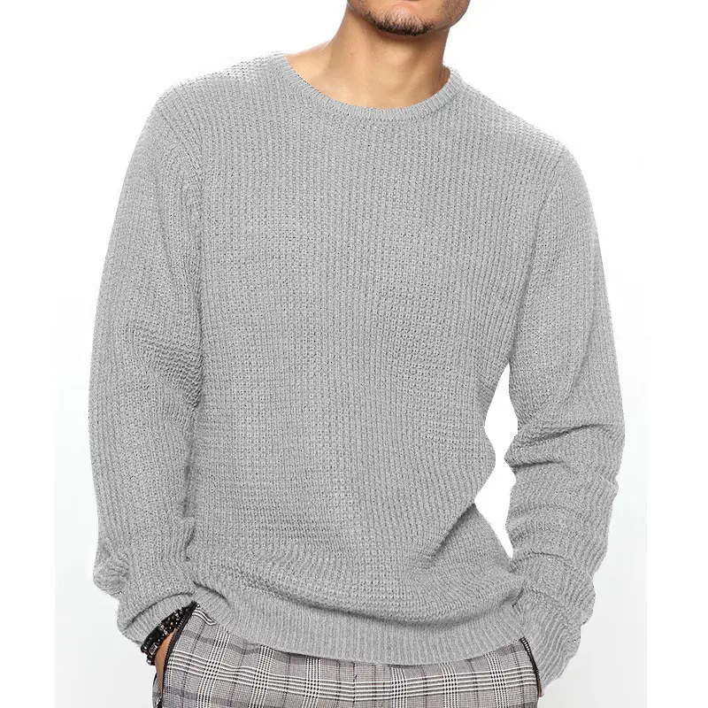 Men's Black Heavy Waffle Long Sleeve Round Neck Sweatshirt — feature 27
