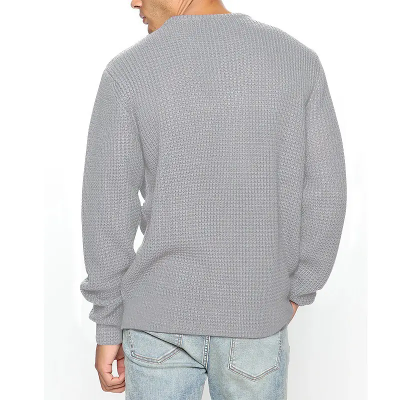 Men's Black Heavy Waffle Long Sleeve Round Neck Sweatshirt — feature 29