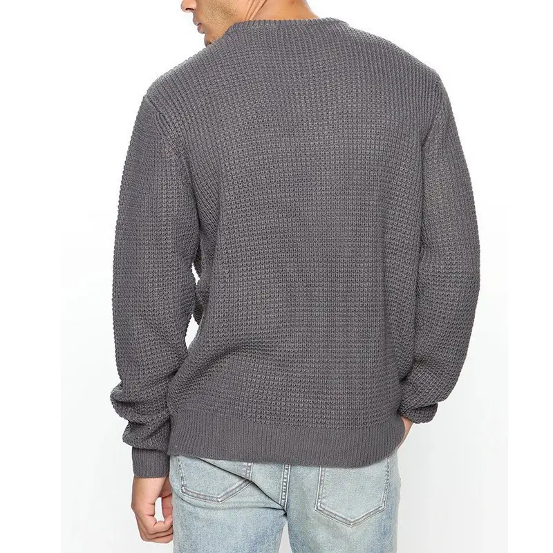 Men's Black Heavy Waffle Long Sleeve Round Neck Sweatshirt — feature 33