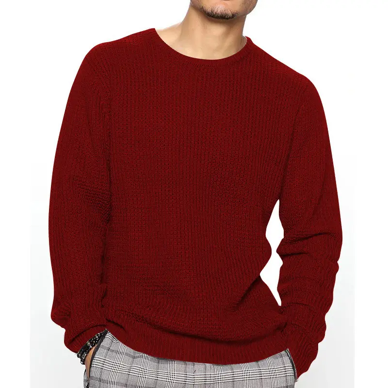 Men's Black Heavy Waffle Long Sleeve Round Neck Sweatshirt — feature 34