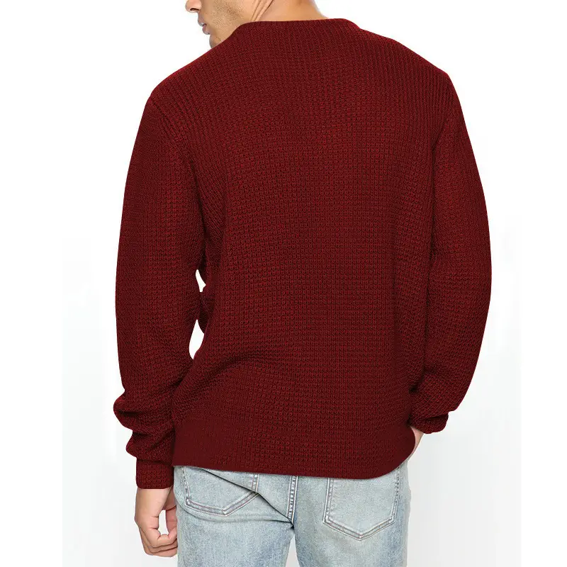Men's Black Heavy Waffle Long Sleeve Round Neck Sweatshirt — feature 36
