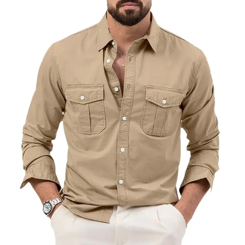 Men's White Button-Down Shirt with Multi-Flap Pocket - Image 10