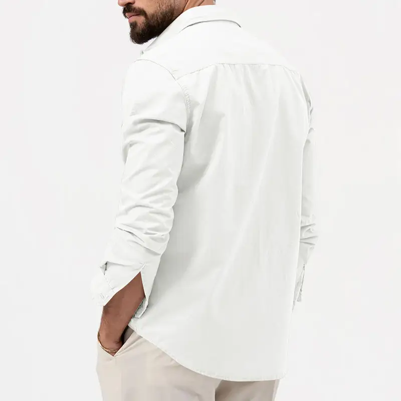 Men's White Button-Down Shirt with Multi-Flap Pocket — feature 7