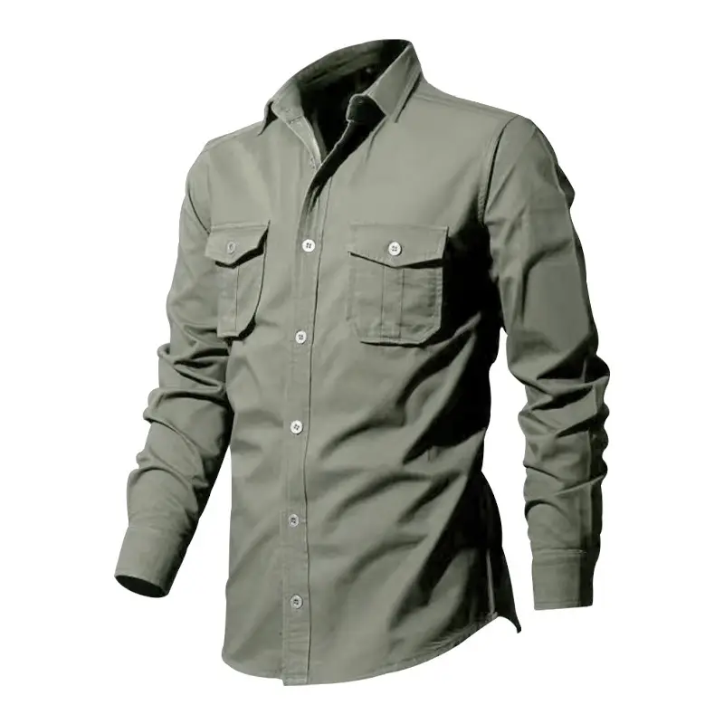 Men's White Button-Down Shirt with Multi-Flap Pocket — feature 8
