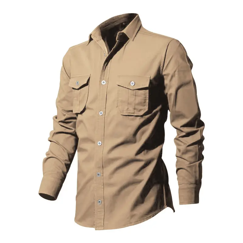 Men's White Button-Down Shirt with Multi-Flap Pocket — feature 9