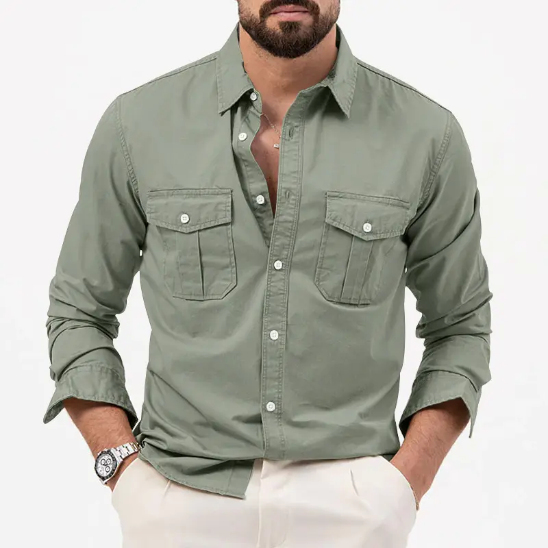 Men's White Button-Down Shirt with Multi-Flap Pocket - Image 5