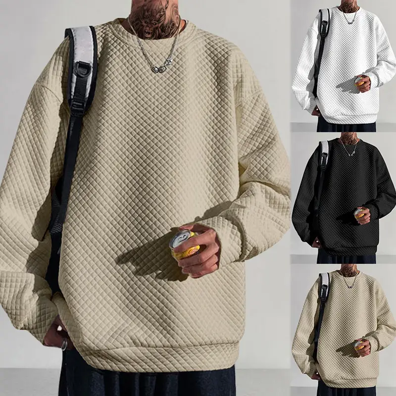 Men's White Knitted Square Neck Pullover Long Sleeve Casual Wear - Image 5