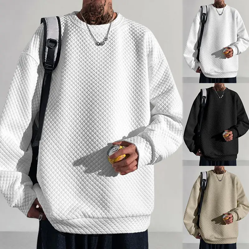 Men's White Knitted Square Neck Pullover Long Sleeve Casual Wear - Image 6