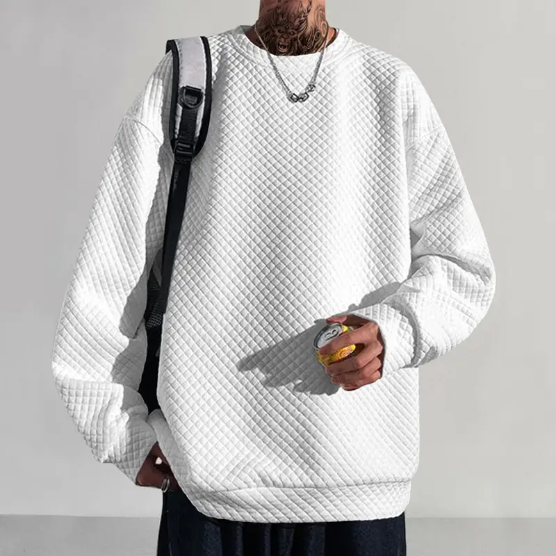 Men's White Knitted Square Neck Pullover Long Sleeve Casual Wear - Image 2