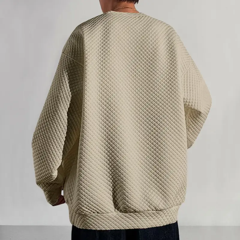 Men's White Knitted Square Neck Pullover Long Sleeve Casual Wear — feature 6