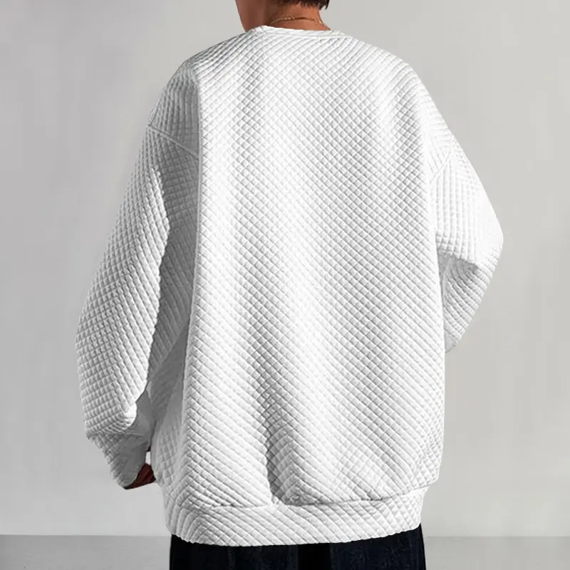 Men's White Knitted Square Neck Pullover Long Sleeve Casual Wear — feature 8