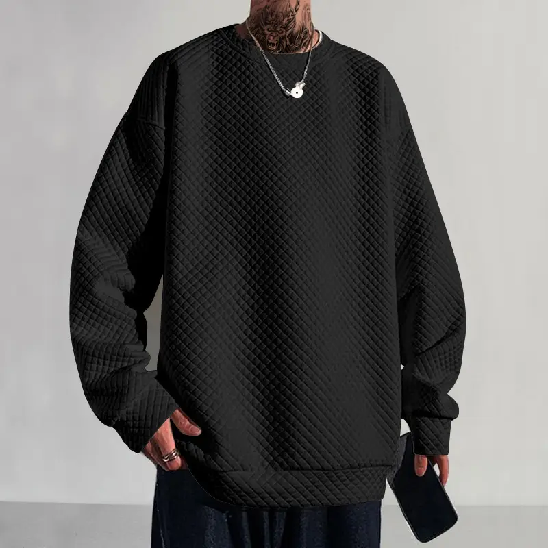 Men's White Knitted Square Neck Pullover Long Sleeve Casual Wear — feature 9