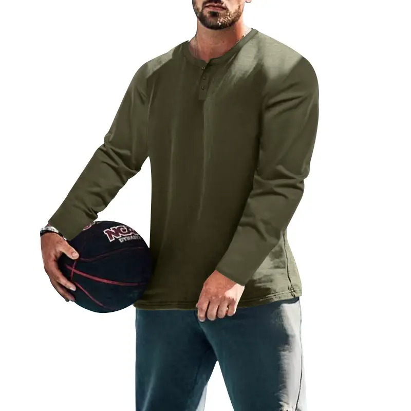 Men's Blue Long Sleeve Round Neck T-Shirt Loose Pullover - Image 8
