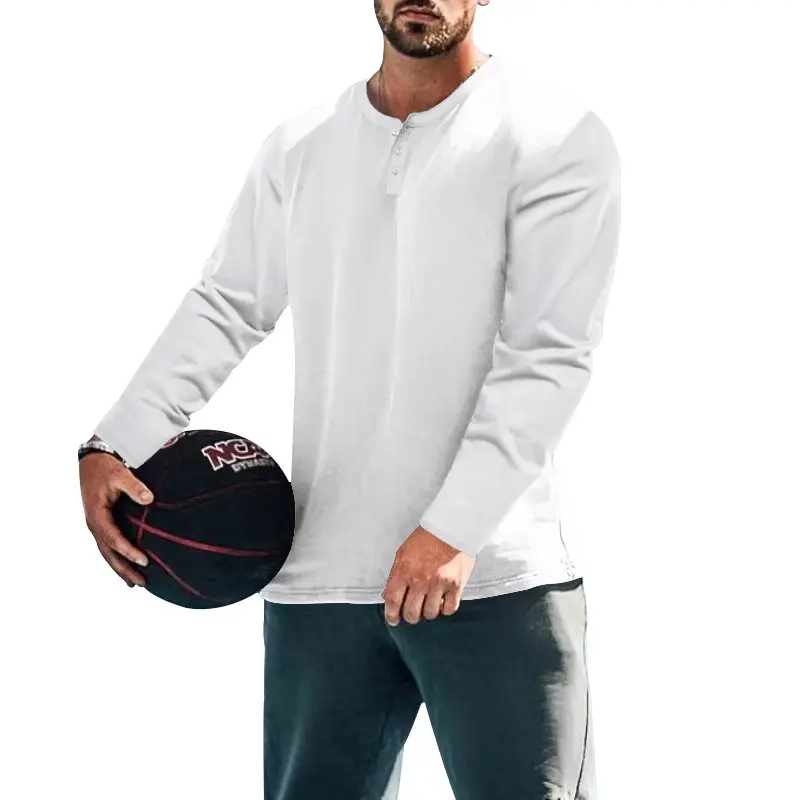 Men's Blue Long Sleeve Round Neck T-Shirt Loose Pullover - Image 10