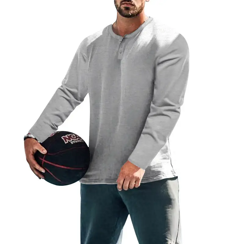 Men's Blue Long Sleeve Round Neck T-Shirt Loose Pullover — feature 23