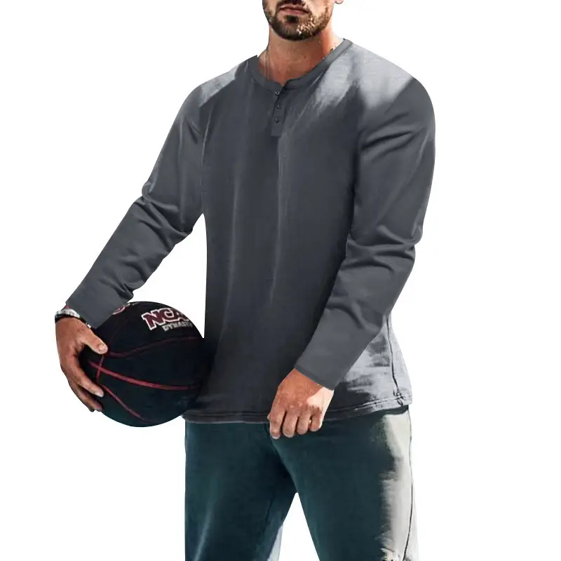 Men's Blue Long Sleeve Round Neck T-Shirt Loose Pullover — feature 26