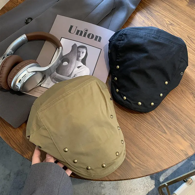 Women's Korean Retro Rivet Hat Sunshade Beret - Image 9