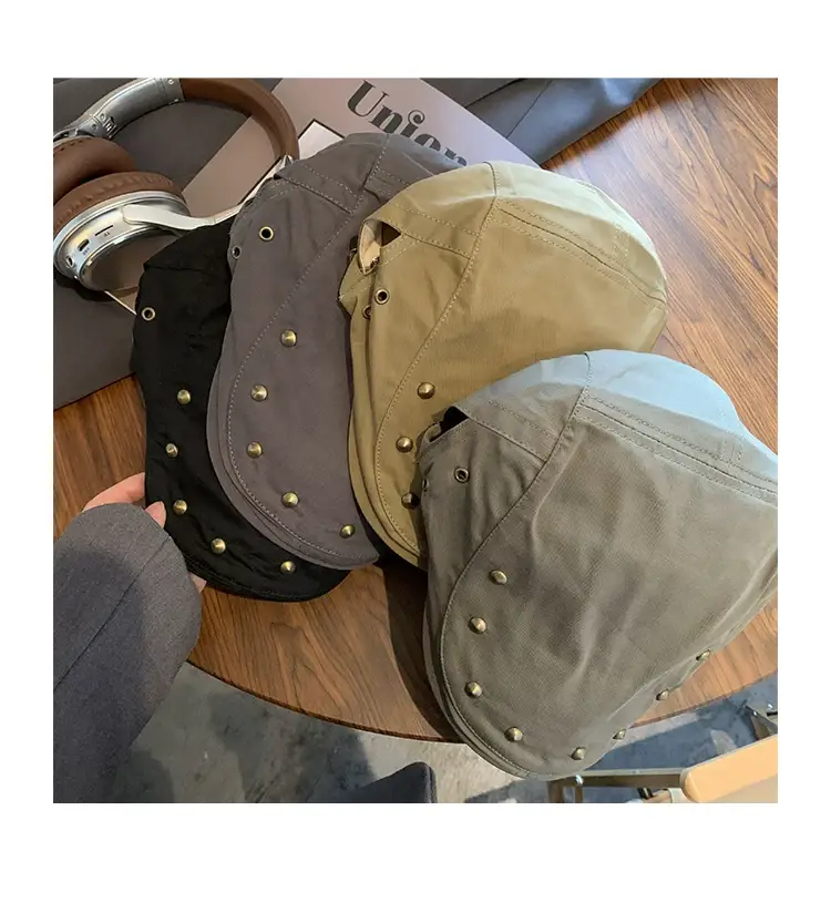Women's Korean Retro Rivet Hat Sunshade Beret — feature 10