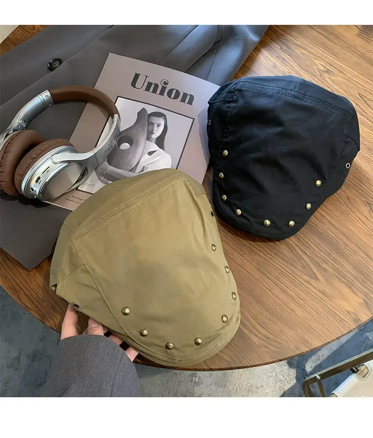 Women's Korean Retro Rivet Hat Sunshade Beret — feature 3