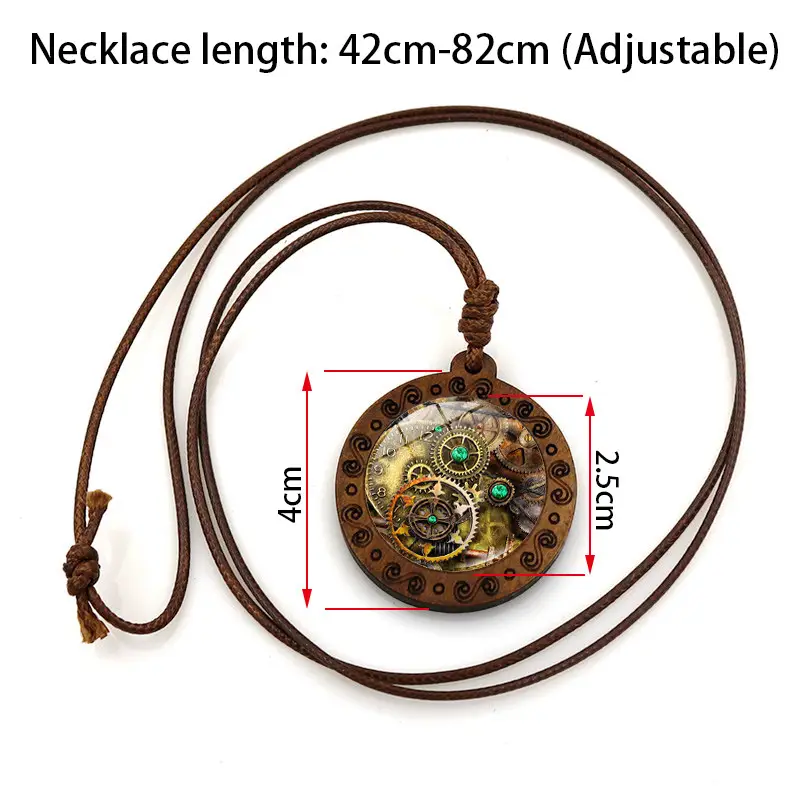 Steampunk Mechanical Watch Pendant Necklace Women's Retro Brown Wax Rope Sweater Chain - Image 14