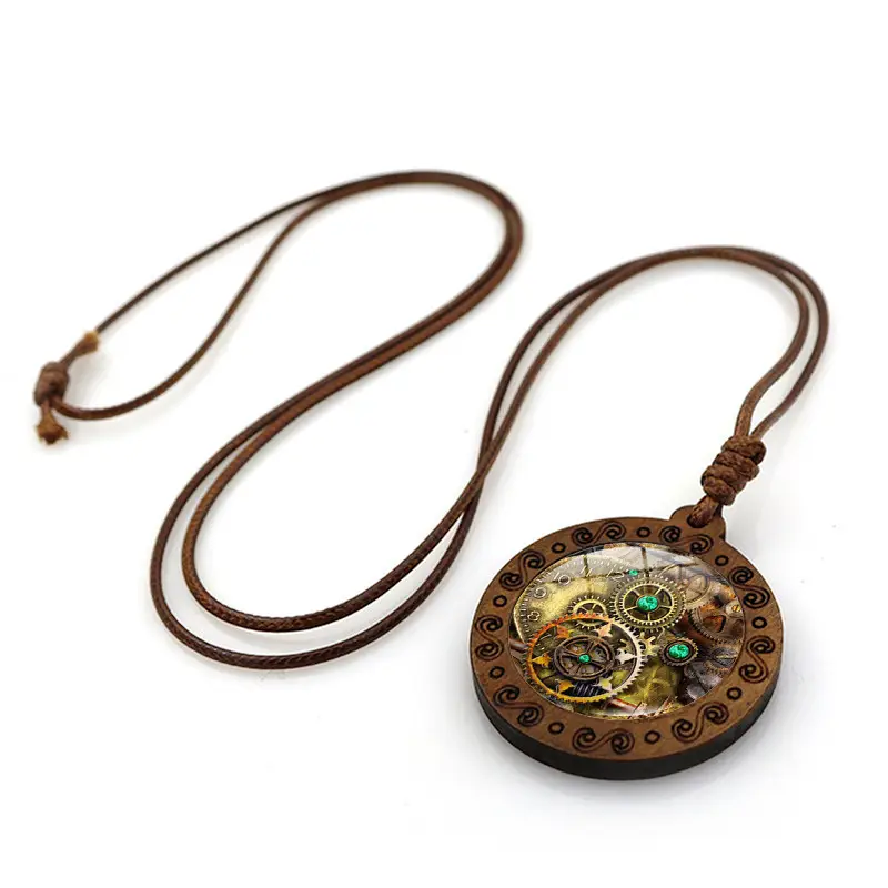 Steampunk Mechanical Watch Pendant Necklace Women's Retro Brown Wax Rope Sweater Chain - Image 15
