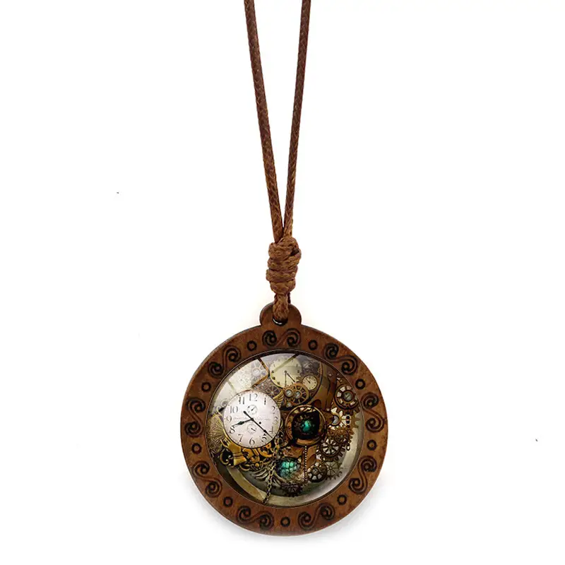 Steampunk Mechanical Watch Pendant Necklace Women's Retro Brown Wax Rope Sweater Chain - Image 9