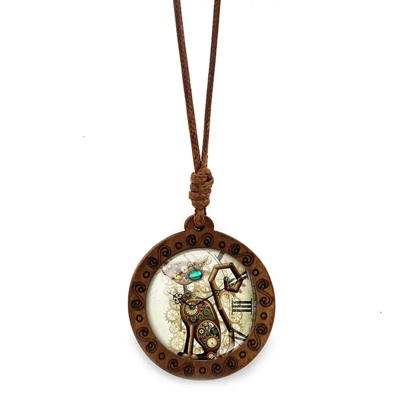 Steampunk Mechanical Watch Pendant Necklace Women's Retro Brown Wax Rope Sweater Chain - Image 12