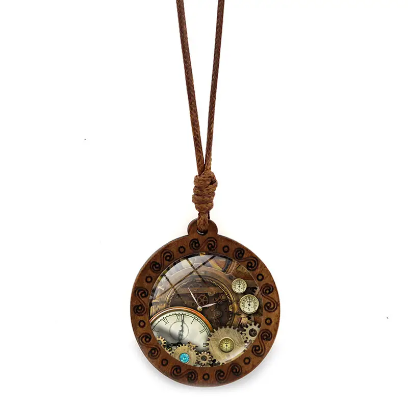Steampunk Mechanical Watch Pendant Necklace Women's Retro Brown Wax Rope Sweater Chain - Image 2