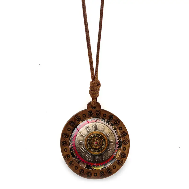 Steampunk Mechanical Watch Pendant Necklace Women's Retro Brown Wax Rope Sweater Chain - Image 3