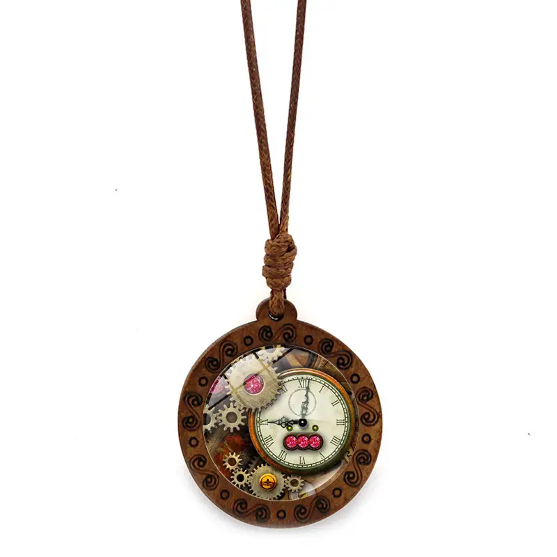 Steampunk Mechanical Watch Pendant Necklace Women's Retro Brown Wax Rope Sweater Chain - Image 4