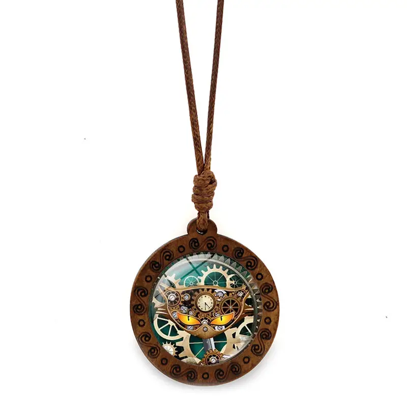 Steampunk Mechanical Watch Pendant Necklace Women's Retro Brown Wax Rope Sweater Chain - Image 5