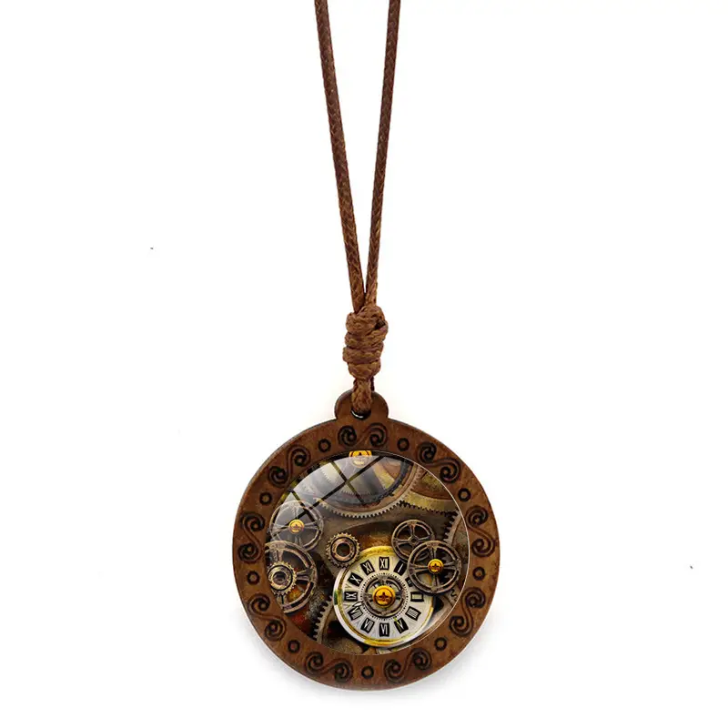 Steampunk Mechanical Watch Pendant Necklace Women's Retro Brown Wax Rope Sweater Chain - Image 7