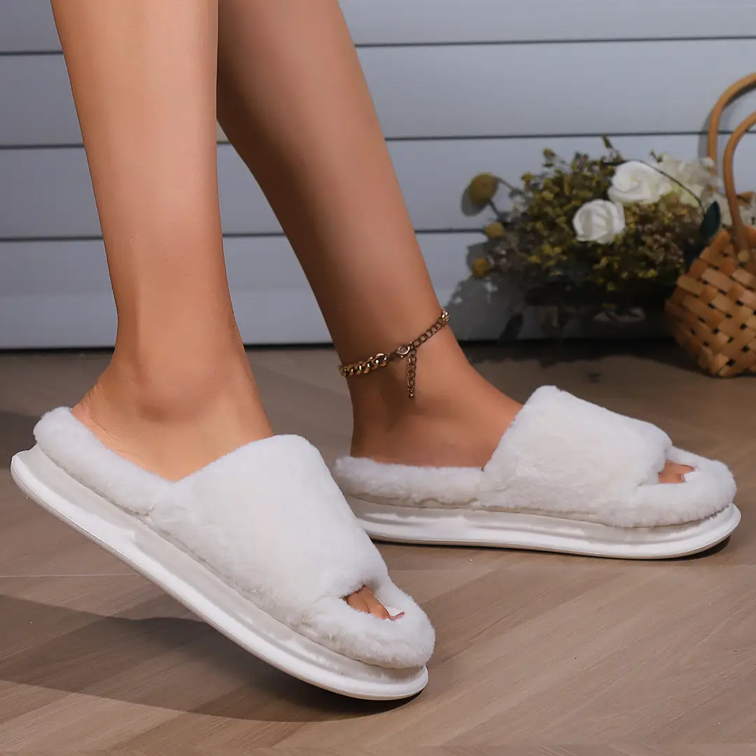 Cross-Border Thick-Soled Furry Slippers for Home Use, Indoor Cotton Slippers for Women, Plush Open-Toe Home Slippers for Men — feature 2