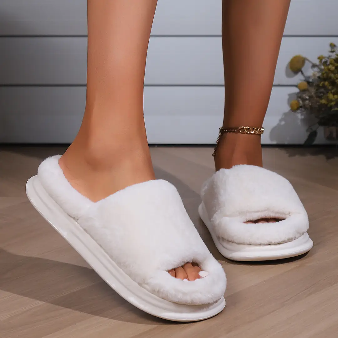 Cross-Border Thick-Soled Furry Slippers for Home Use, Indoor Cotton Slippers for Women, Plush Open-Toe Home Slippers for Men — feature 3