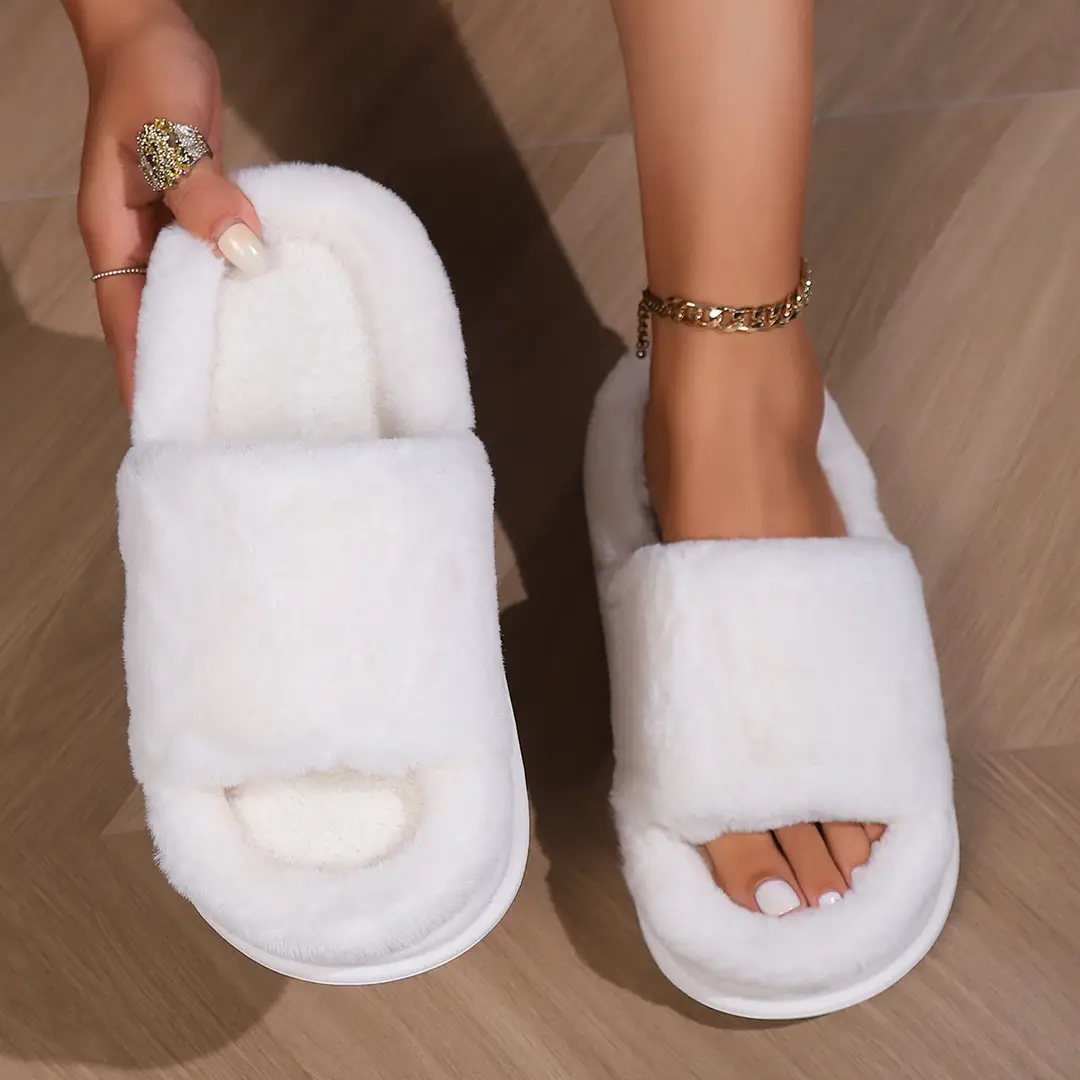Cross-Border Thick-Soled Furry Slippers for Home Use, Indoor Cotton Slippers for Women, Plush Open-Toe Home Slippers for Men — feature 4