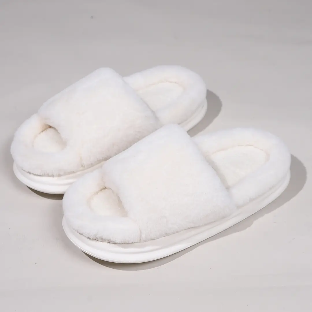 Cross-Border Thick-Soled Furry Slippers for Home Use, Indoor Cotton Slippers for Women, Plush Open-Toe Home Slippers for Men — feature 5