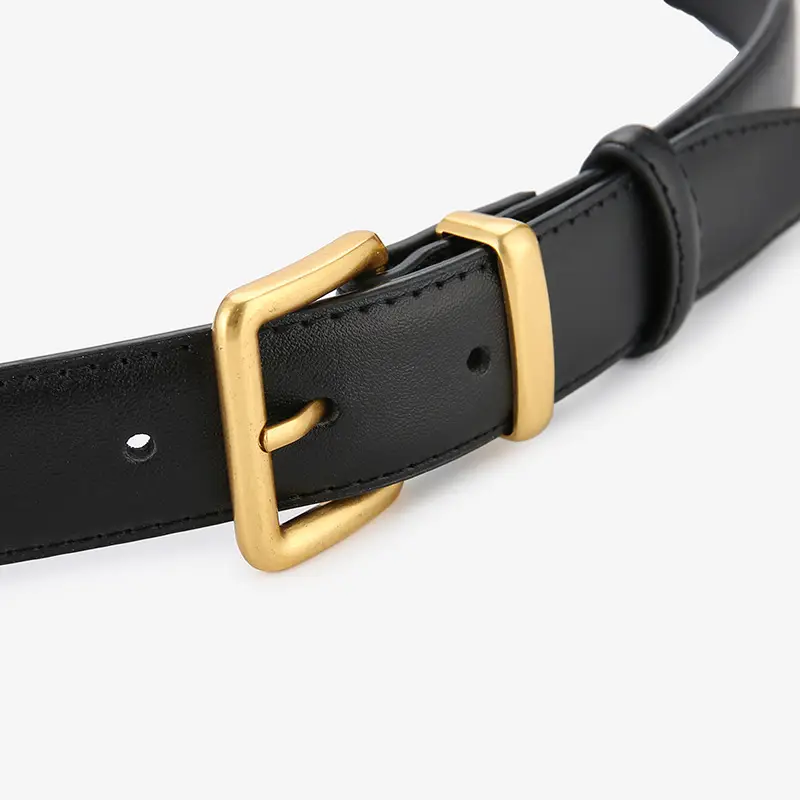 Women's Genuine Leather Belt Brown Black Gold Buckle - Image 9