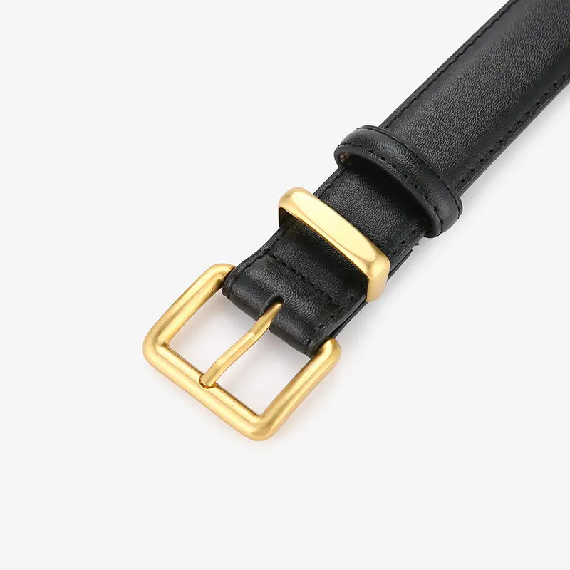 Women's Genuine Leather Belt Brown Black Gold Buckle - Image 10