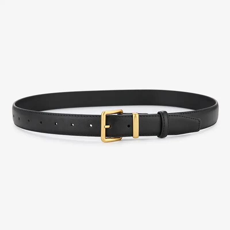 Women's Genuine Leather Belt Brown Black Gold Buckle - Image 12