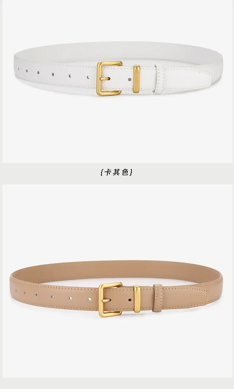 Women's Genuine Leather Belt Brown Black Gold Buckle — feature 10