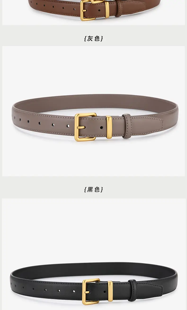 Women's Genuine Leather Belt Brown Black Gold Buckle — feature 7