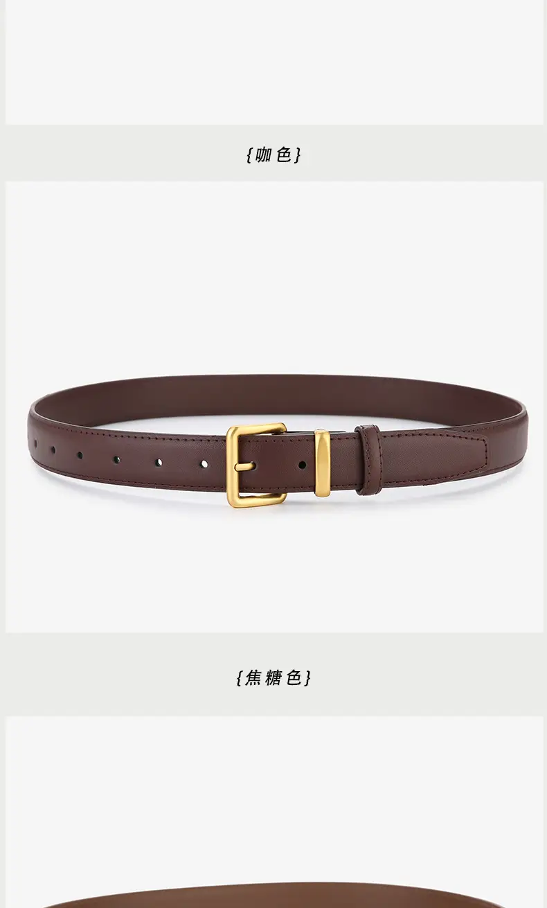 Women's Genuine Leather Belt Brown Black Gold Buckle — feature 8