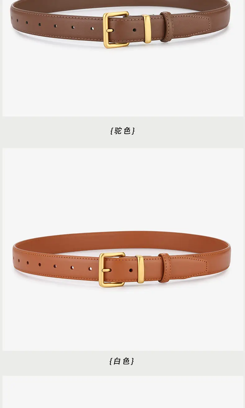Women's Genuine Leather Belt Brown Black Gold Buckle — feature 9