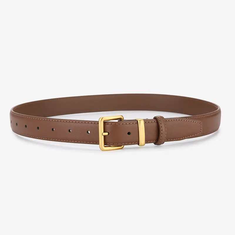 Women's Genuine Leather Belt Brown Black Gold Buckle - Image 3