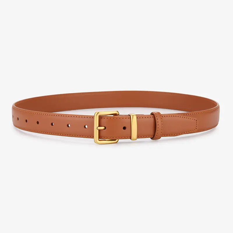 Women's Genuine Leather Belt Brown Black Gold Buckle - Image 4
