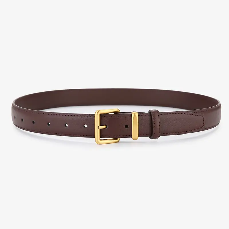 Women's Genuine Leather Belt Brown Black Gold Buckle - Image 5